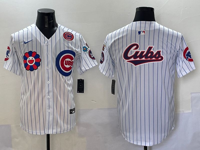 Men Chicago Cubs Blank White Stripe Flower Edition 2025 Nike MLB Jersey style 4